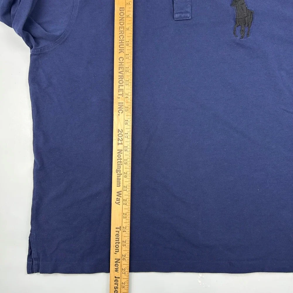 Polo Ralph Lauren Mens XL Navy Long Sleeve Big Pony Polo Shirt Red White Trim
